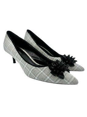 Zara Plaid Kitten Heels Gray Blue